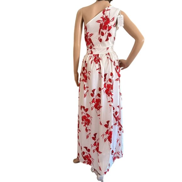 One Shoulder Red Floral Maxi Dress Size Medium Spring Summer Occasion Wear - Picture 2 of 10